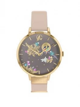 Image of Sara Miller Chelsea Grey and Gold Detail 34mm Dial Nude Leather Strap Ladies Watch, One Colour, Women