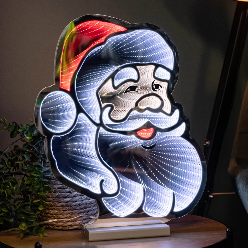 Image of 40cm Infinity Santa's Head Christmas Decoration on Wooden Base with Red & White LEDs