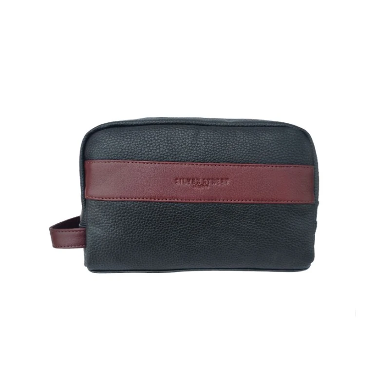 Image of Silver Street London Silver Street London Men Walter Leather Washbag in Wine Wine One Size Male 5056213353551