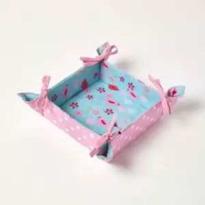 Image of Bird & Flowers Reversible Bread Basket - Blue - Blue - Homescapes
