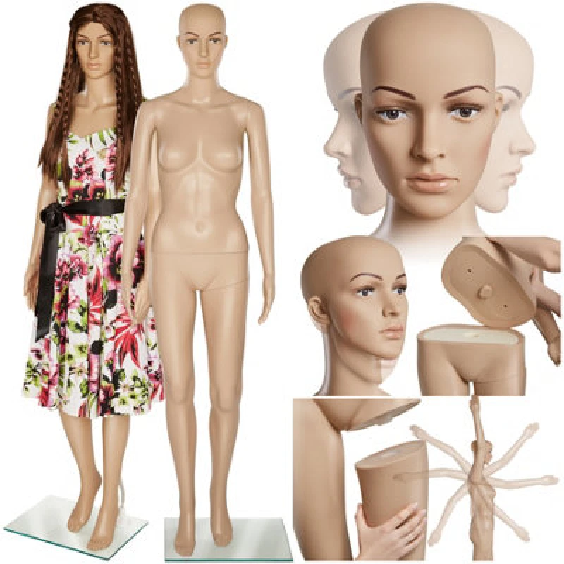Image of Tectake Adjustable Mannequin In Full Body Life Size With Realistic Proportions And Glass Plate Stand Female - Beige