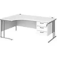 Image of Dams International Left Hand Ergonomic Desk MC18ELP3SWH 1,800 x 1,200 x 725 x 800 - 990 mm