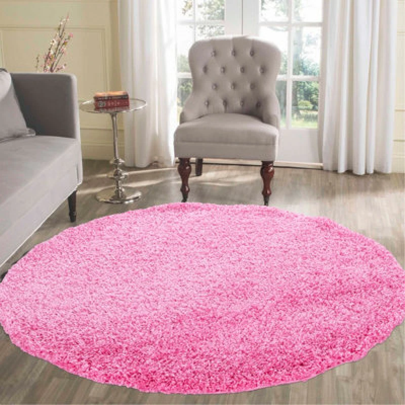 Image of Desire Rugs Plain Living Room Shaggy Area Rugs Pink Round 120X120 Cm