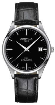 Image of Certina DS-8 Chronometer Black Leather Strap Black Dial Watch