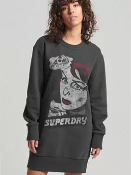 Image of Superdry Vintage Crossing Lines S Dress - Grey, Size 10, Women