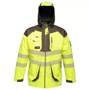 Image of Regatta Mens Hi-Vis Waterproof Reflective Parka Jacket (M) (Yellow/Grey)