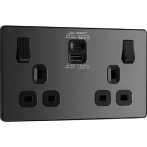 Image of BG Evolve Chrome ( Ins) Double Switched 13A Power Socket + USB C 30W + Usba (2.1A) in Black Steel