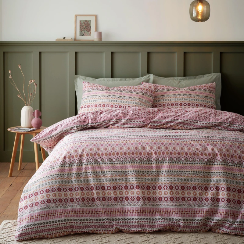 Image of Catherine Lansfield Fairisle Brushed Duvet Cover Bedding Set Red