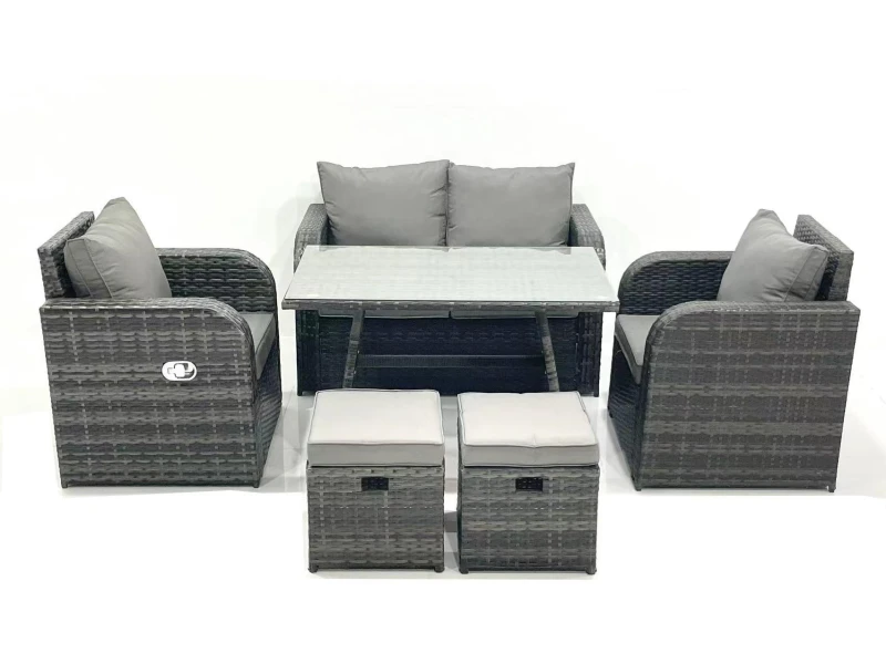 Image of Fimous Outdoor Garden Furniture Set with Reclining Chair 2 Small Footstool Dark Grey unisex