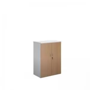 Image of Duo double door cupboard 1090mm high with 2 shelves - white with beech