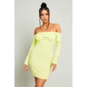 Image of I Saw It First Lime Green Rib Bow Bardot Bodycon Dress - Green