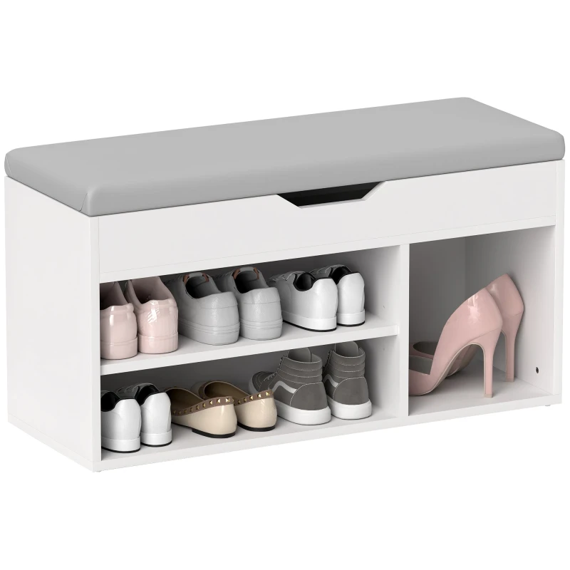 Image of HOMCOM Sit-On Shoe Storage Unit w/ Hidden Compartment Handles - Cream TJ Hughes Grey 5061025089949