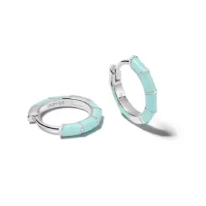 Image of Daisy London 925 Sterling Silver Turquoise Stripe Huggie Hoop Earrings Sterling Silver