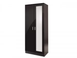 Image of GFW Ottawa Black High Gloss 2 Door 1 Mirror Double Wardrobe Flat Packed