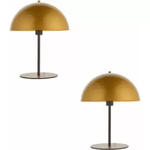 Image of 2 pack Dark Bronze Table Lamp - Gold Painted Metal Dome Shade - Side Table Light