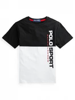 Image of Ralph Lauren Boys Polo Sport Colour Block T-Shirt - Black/white, Black/White, Size 18-20 Years=Xl