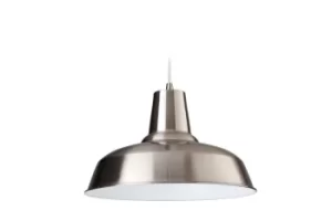 Image of Smart 1 Light Dome Ceiling Pendant Brushed Steel, White Inside, E27