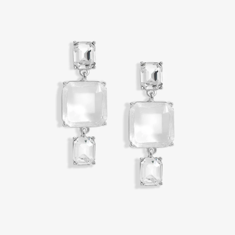 Image of Mood Silver Crystal Facet Three Drop Earrings Silver