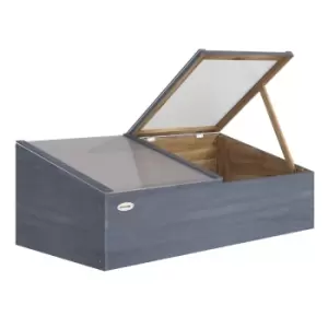 Image of Outsunny Wood Cold Frame Greenhouse Garden Polycarbonate Grow House - Light Grey