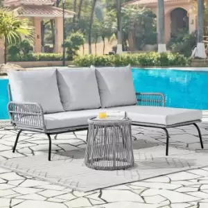 Image of Grey L Shape Garden Furniture Set Wicker Rope Style with Coffee Table