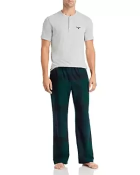 Image of Barbour Stirling Cotton Blend Henley & Cotton Black Watch Tartan Pajama Pants Set