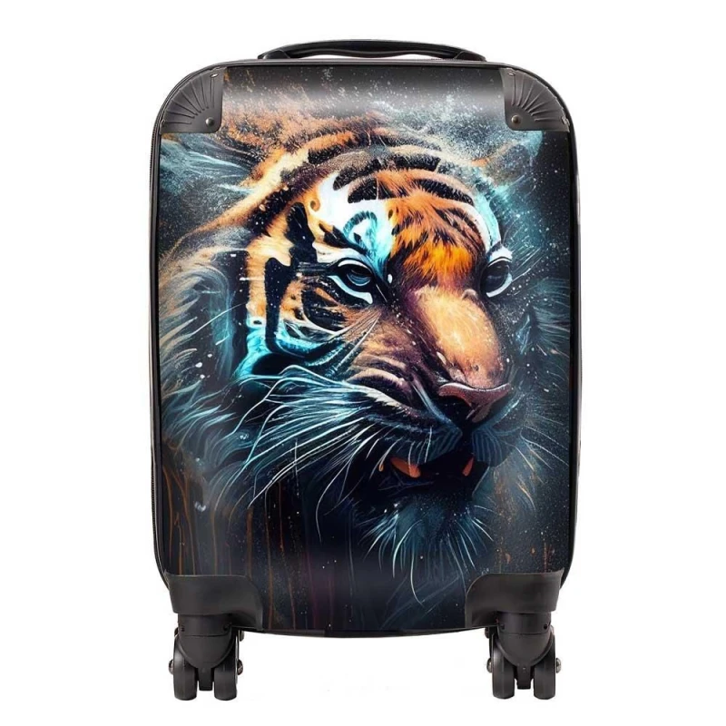 Image of Warren Reed - Designer Tiger Face Splashart Dark Background Suitcase in Brown Size: Medium Brown Unisex Medium