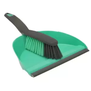 Image of JVL Dustpan and Bristle Brush Set Turquoise/Grey