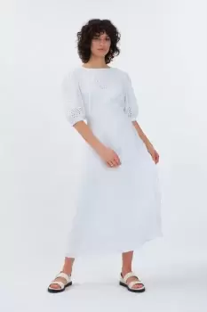 Image of Finn Organic Linen Broderie Midi Dress, White / 16