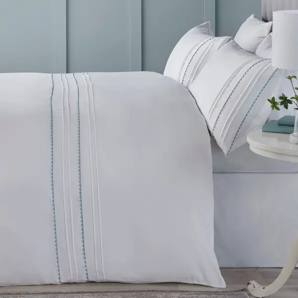 Image of Serene RicRac Duvet Cover and Pillowcase Set Duck Egg (Blue)