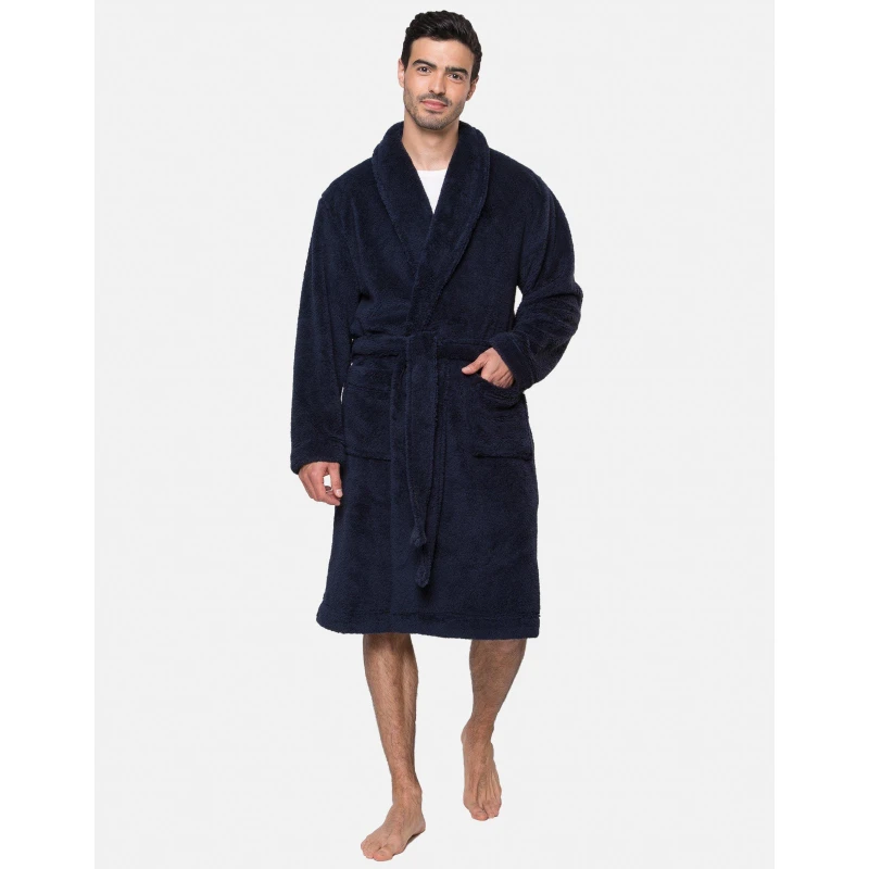 Image of Threadbare Threadbare Men 'Robert' Teddy Fleece Dressing Gown in Navy Size: Small/Large Navy S/M Male 7625914877185