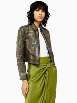 Image of Topshop Snake Print Cropped Jacket - Green
