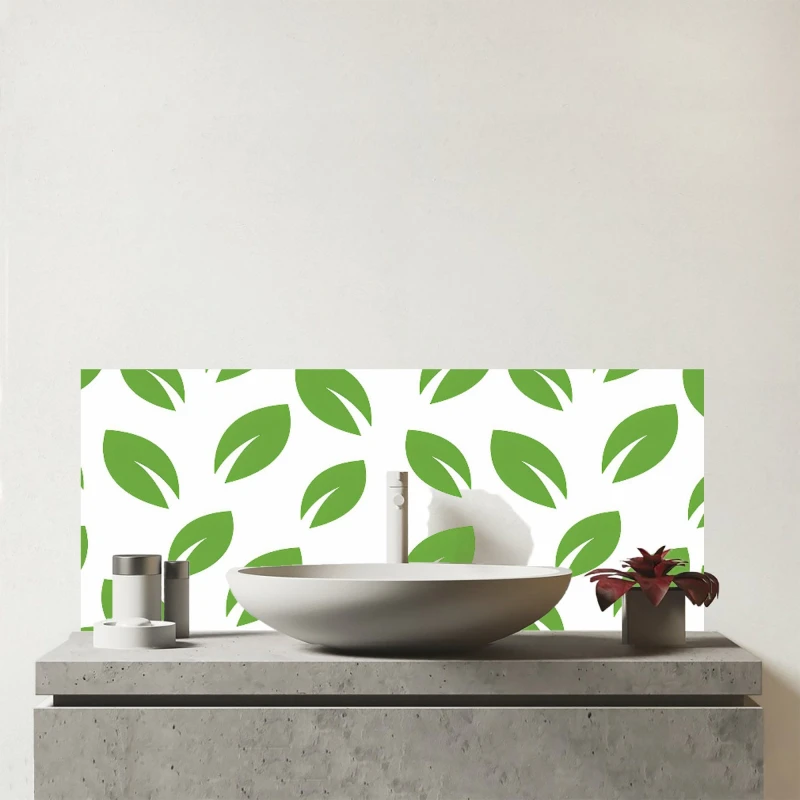 Image of Warren Reed - Designer Leaves Pattern Glass Bathroom Splashback in Green Green Unisex