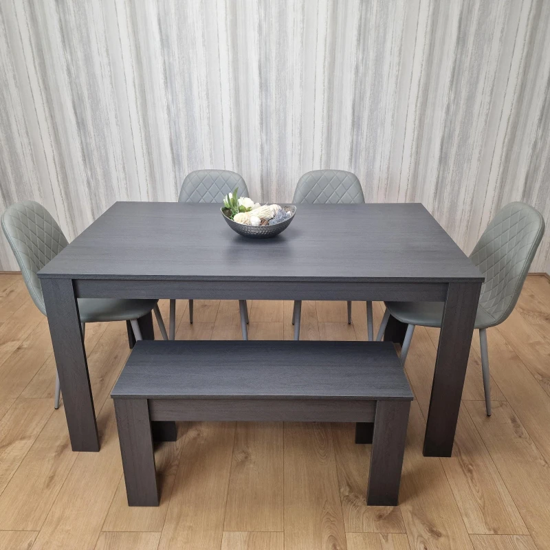 Image of KOSY KOALA KOSY KOALA Dark Grey Dining Table with 4 Diamond Stitched Grey Chairs and 1 Bench Dark Grey One Size Unisex 5060711587165