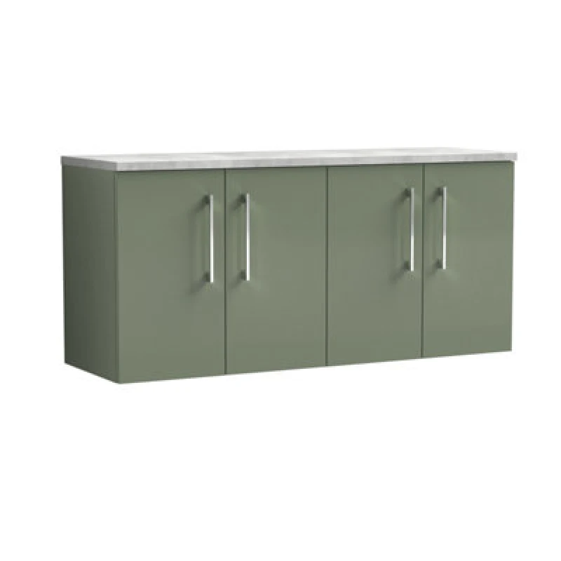 Image of Nuie Arno Wall Hung 4-Door Vanity Unit With Laminate Worktop In Bellato Grey, Premium Counter Top Vanity Unit In Satin Green