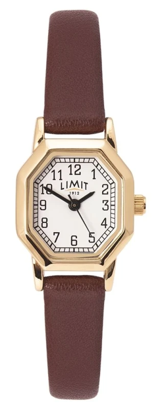 Image of Limit 60121 Womens Brown Leather Strap Gold Plated Case Watch