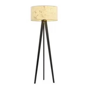 Image of Emibig Aston Black Tripod Floor Lamp with Brown Fabric Shades, 1x E27