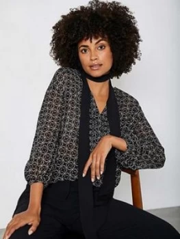 Image of Mint Velvet Roxy Foil Print Boho Blouse - Black