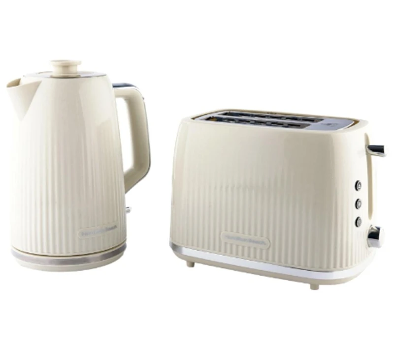 Image of HAMILTON BEACH Miami Breakfast Jug Kettle & 2-Slice Toaster Bundle - Sand, White 5060916372115