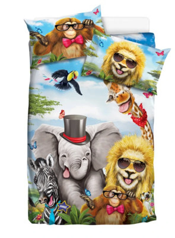 Image of Velosso Playful Animal Print Duvet Cover Set, Kids Bedding With Button Enclosure, Vibrant Jungle Theme Bedroom Decor - Multicolour