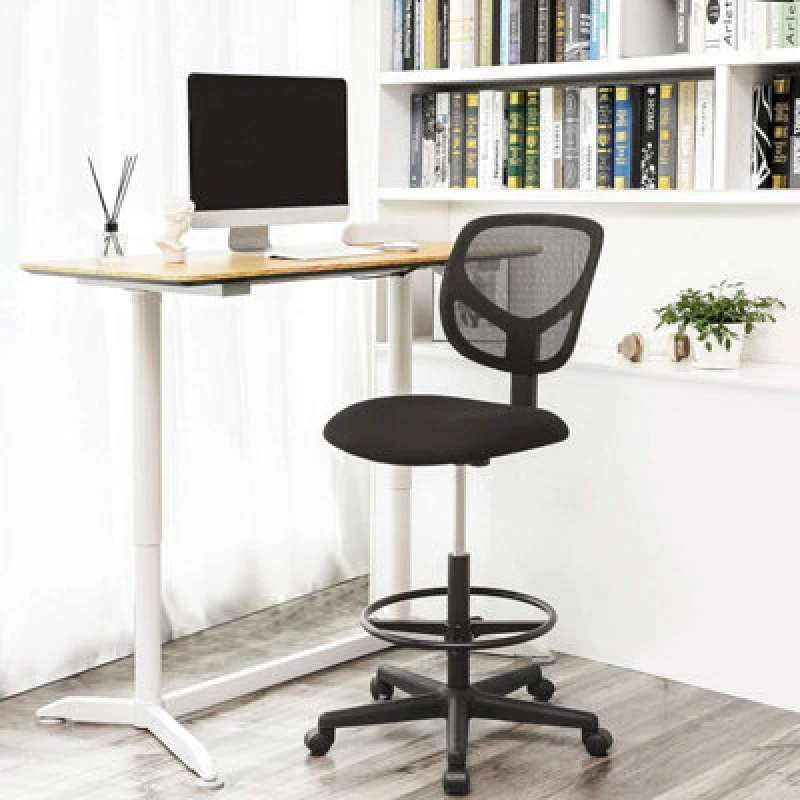Image of Songmics Drafting Stool Chair, High Office Chair, Ergonomic Painting Chair With Adjustable Height Footrest, Standing Desk Chair