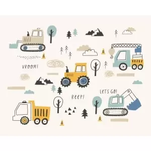 Image of Origin Murals Tractors & Diggers Blue Wall Mural - 3 x 2.4m