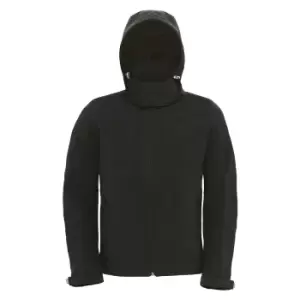 Image of B&C Mens Hooded Softshell Breathable, Waterproof & Windproof Jacket (Fleece Lining) (M) (Black)
