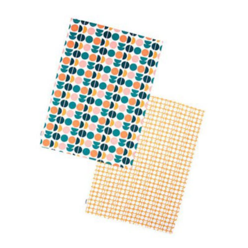 Image of Dexam Recycled Cotton Retro Spot Set Of 2 Tea Towels Teal