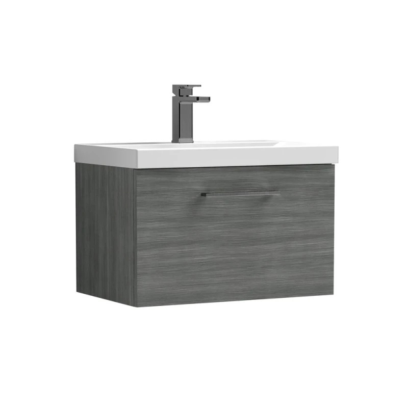 Image of Balterley 600mm Wall Hung 1 Drawer Vanity, Woodgrain Anthracite, Pewter Handle in Grey Grey Unisex