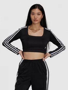Image of adidas Originals Long Sleeve Crop T-Shirt - Black, Size 8, Women