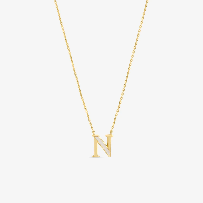 Image of Inicio 14K Real Gold Plated Pearl Initial Pendant - N Gold female One Size