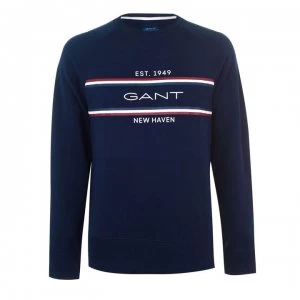 Image of Gant Gant Stripe Crew Sweatshirt - Navy 433