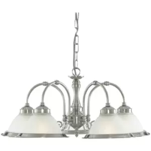 Image of Searchlight Lighting - Searchlight American Diner - 5 Light Multi Arm Multi Arm Ceiling Pendant Satin Silver, Acid Ribbed Glass, E27