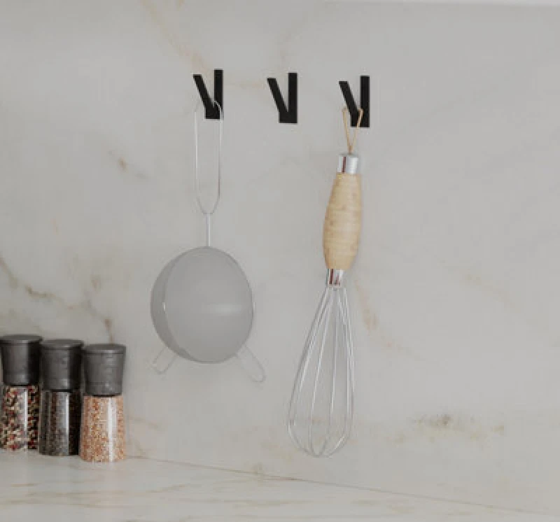 Image of Decortie Modern Nora Unique Metal Triple Hooks For Hanging, Set Of 3 Matte Black Hooks Kitchen, Waterproof, Stainless Steel Hooks