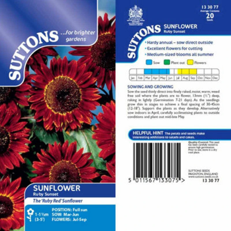 Image of THOMPSON & MORGAN Thompson&morgan - Sunflower Ruby Sunset 1 Seed Packet (20 Seeds) 133077